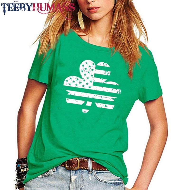 St Patrick’s Day Ladies Pure Cotton Short Sleeve T-Shirt Flag T Shirt Sweatshirt