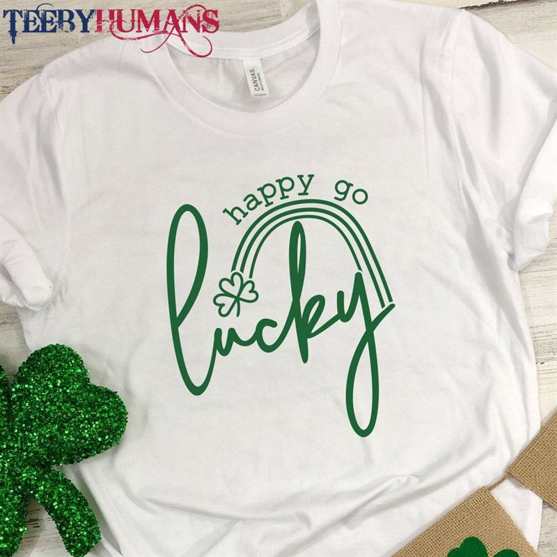 St Patricks Day Shirt Happy Go Lucky Rainbow Shamrock T-Shirt Unisex