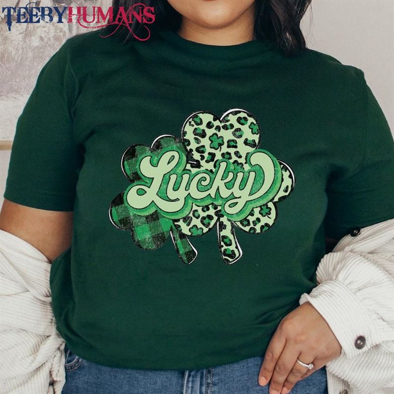 St Patricks Day Shirt Lucky T-Shirt Shamrock Leopard Plaid Patrick Hoodie Unisex