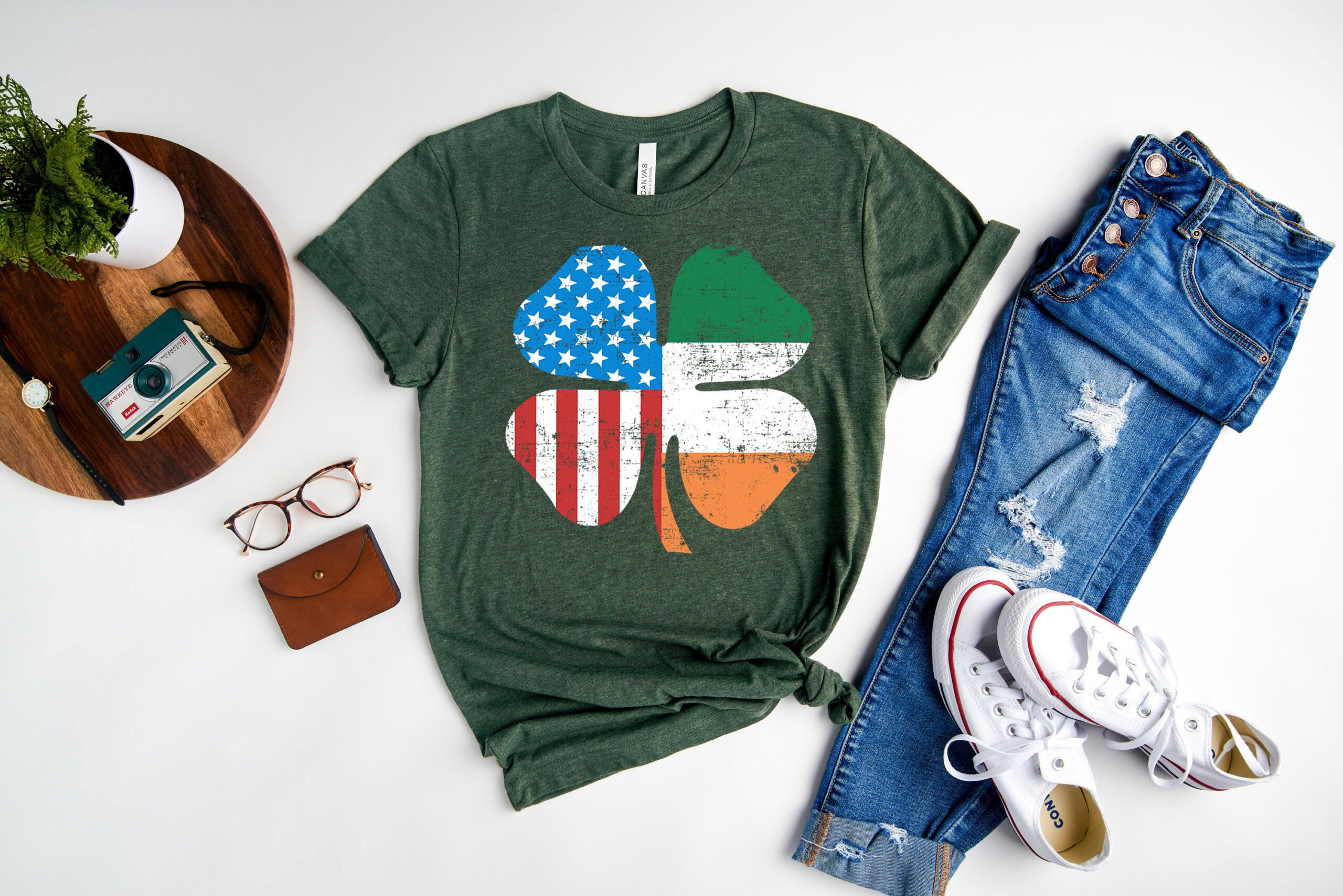 St Patrick’s Day USA Irish Clover American Flag Shirt