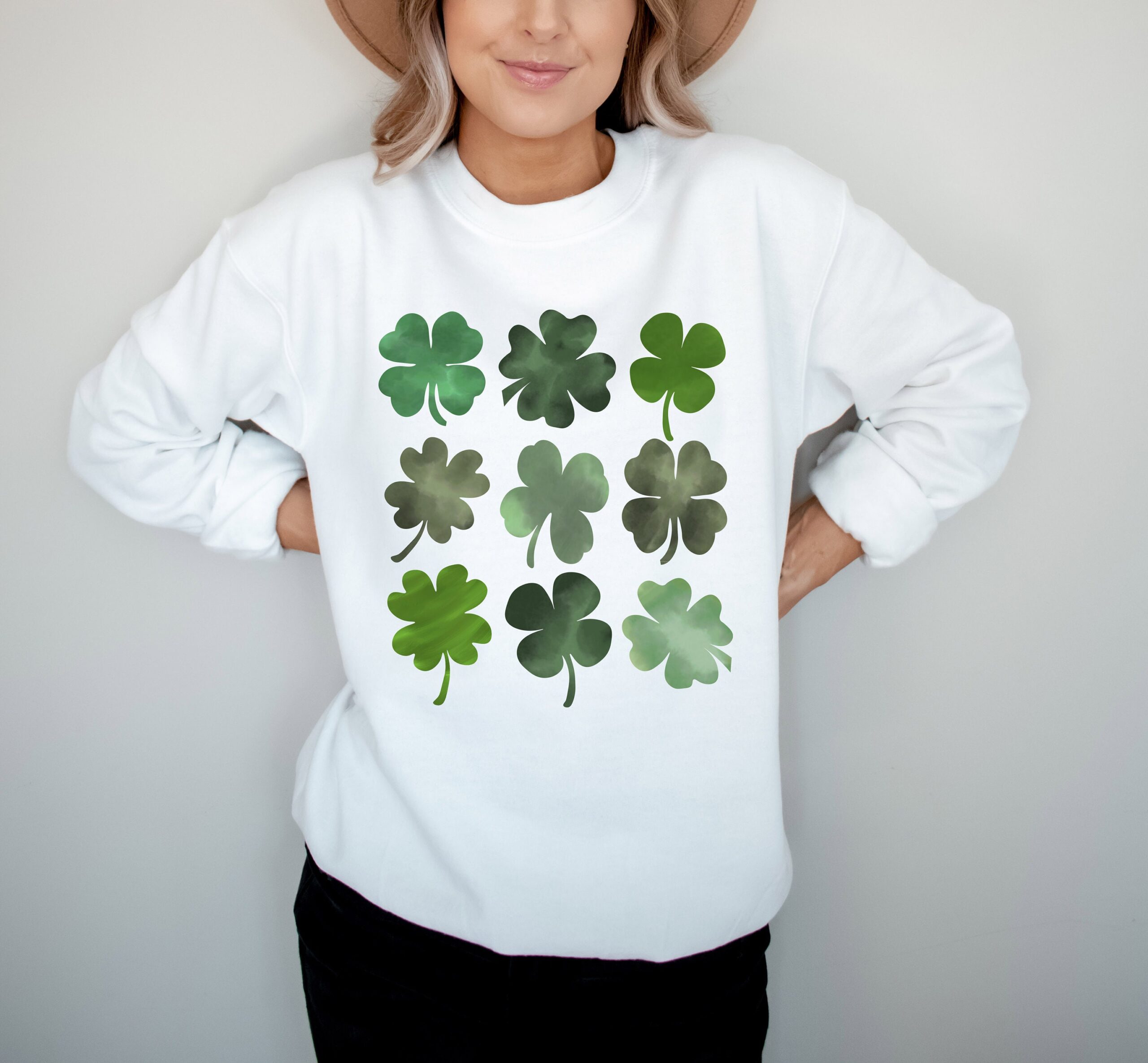 St. Patricks Day Watercolor Shamrocks Sweatshirt