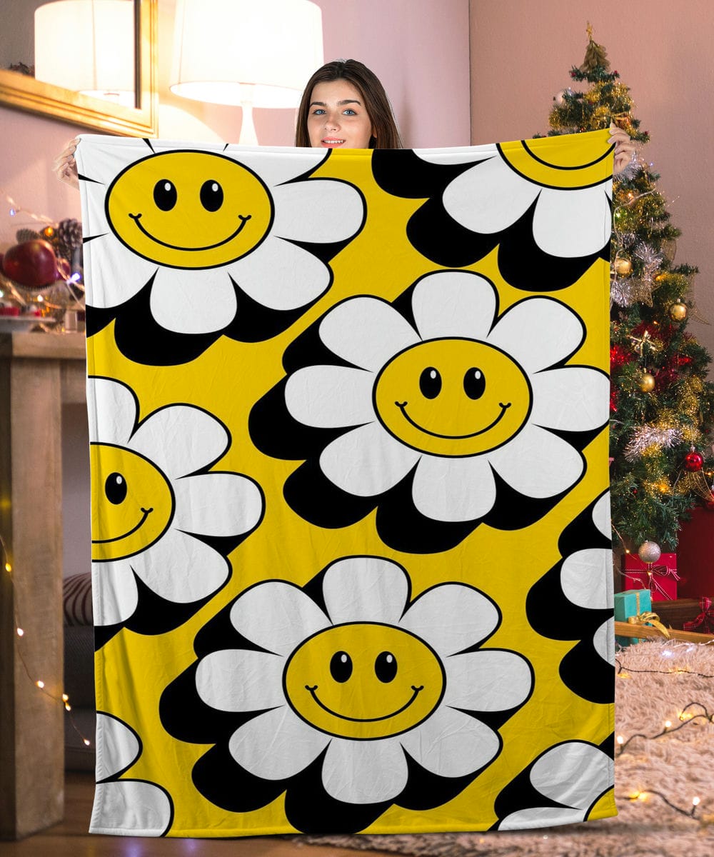 Sun Flower Smiley Face Blanket