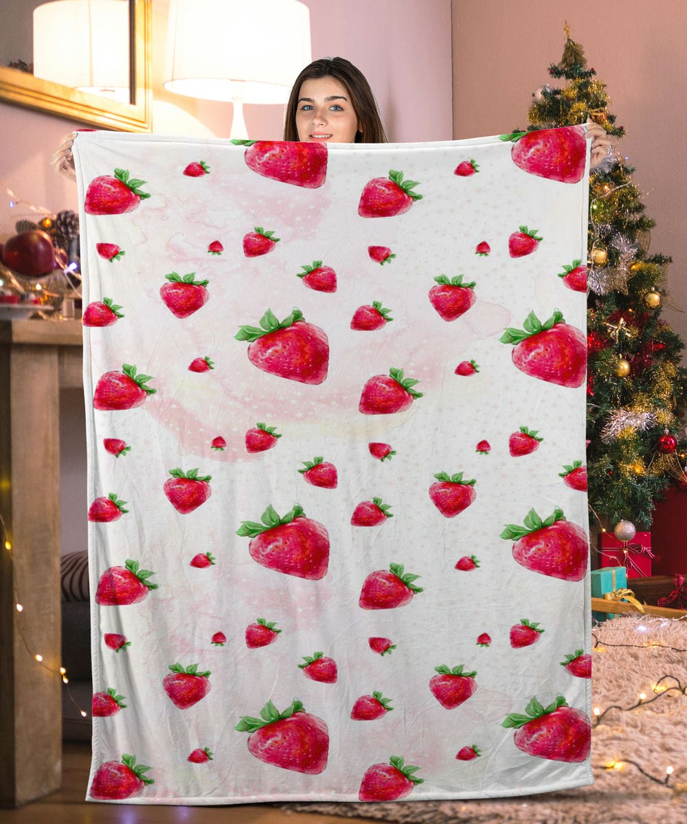 Sweet Strawberries Pink Strawberry Blanket