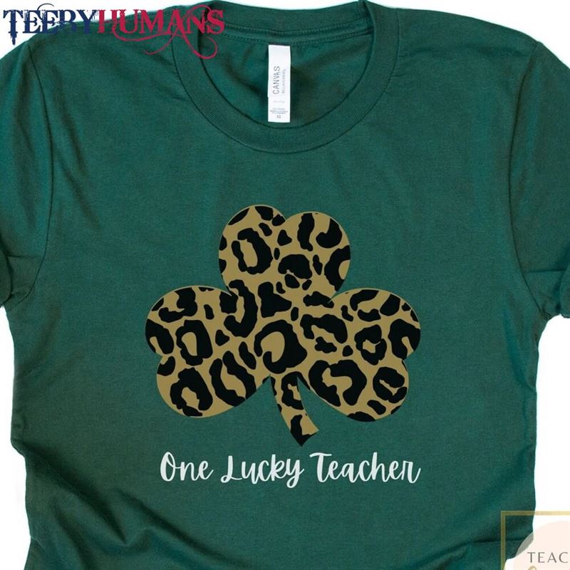 Teacher St Patricks Shirt Lucky Shirts Leopard Shamrock Unisex Hoodie