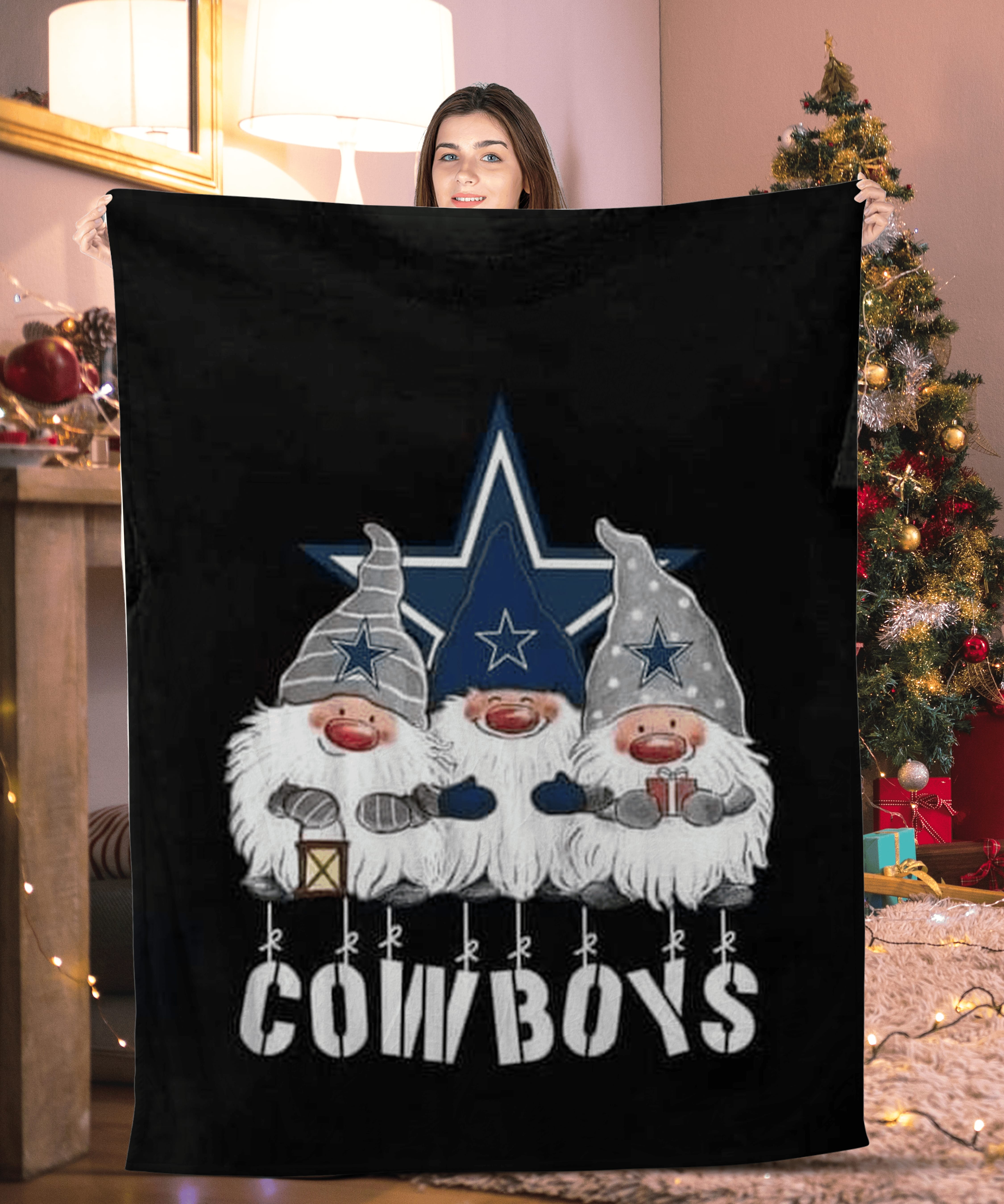 Three Santa Dallas Cowboys Blanket