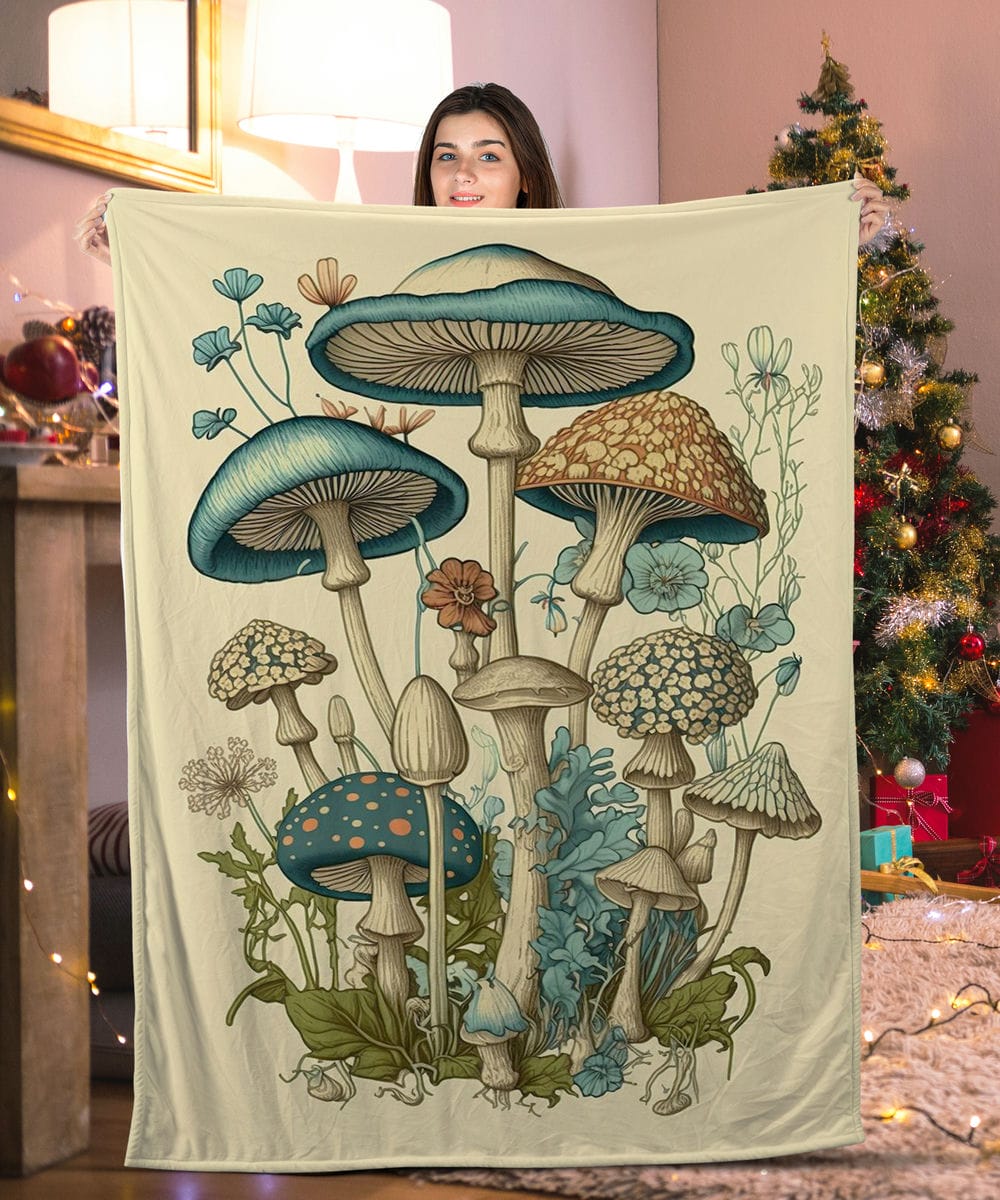 Vintage Botanical Mushroom Mushroom Blanket