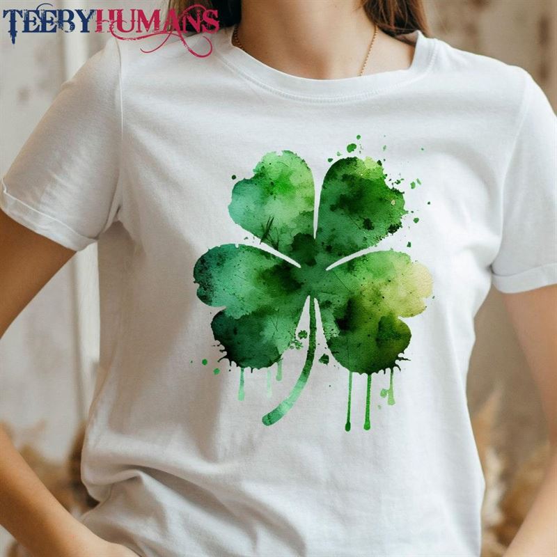 Watercolor Shamrock Shirt Saint Patricks Day Clover T-Shirt Gift For Irish Women Classic Unisex