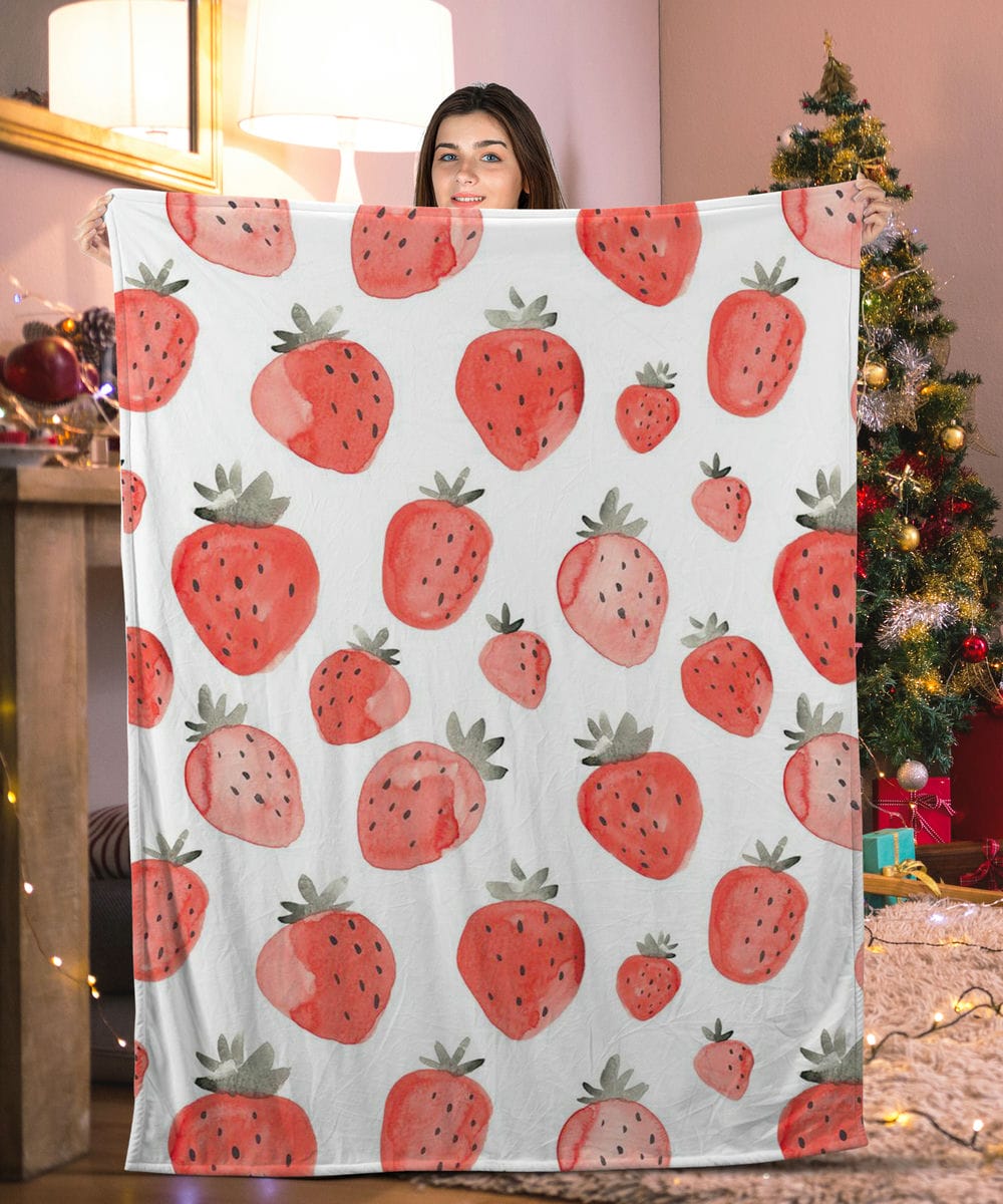 Watercolor Strawberry Pattern Strawberry Blanket