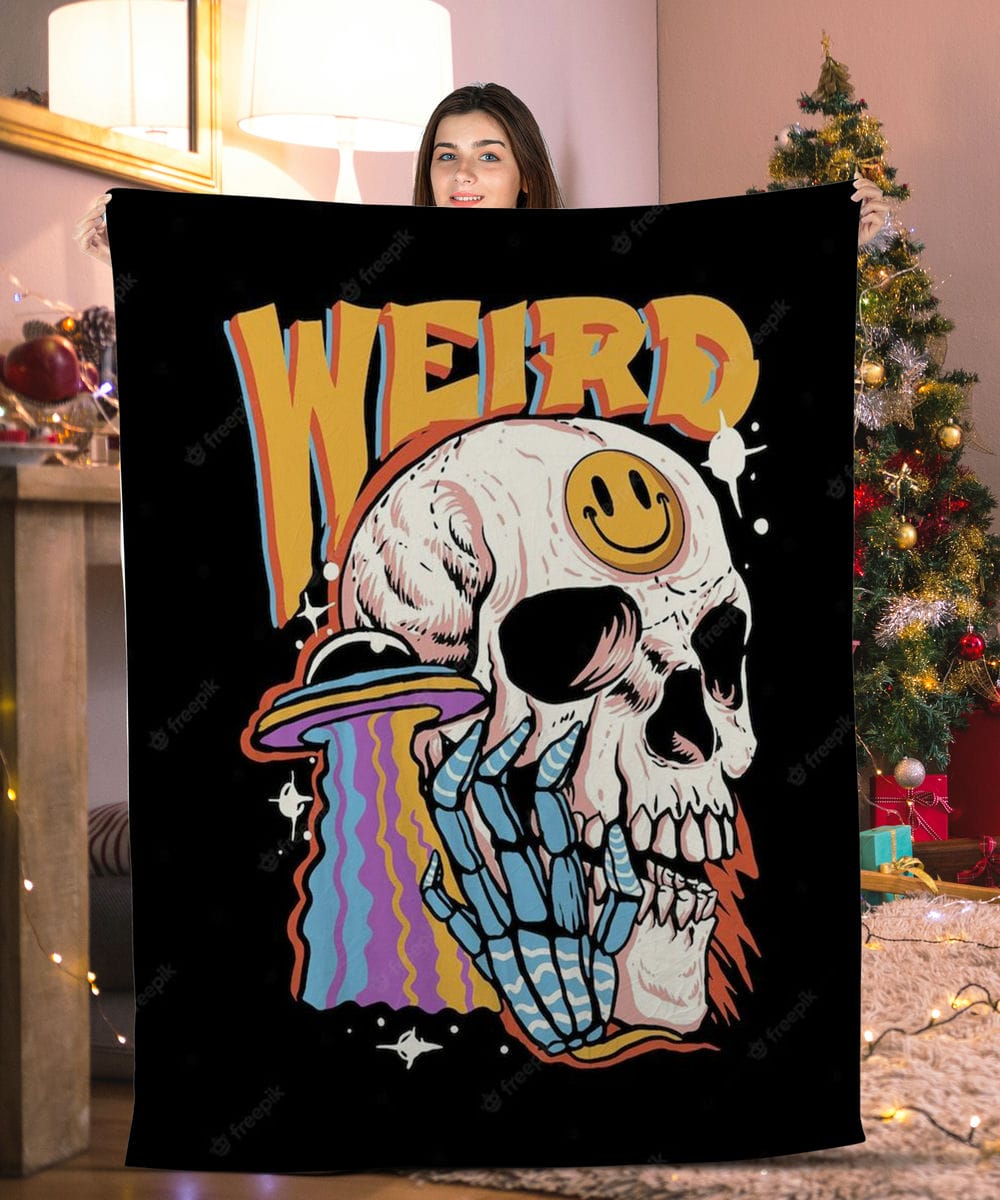 Weird Skull UFO & Smiley Face Skull Blanket