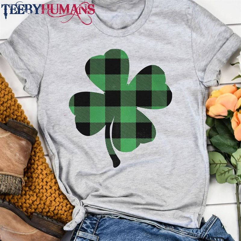 Womens St Patricks Day Shirt Buffalo Plaid Green Shamrock Patrick’s For Women With Irish Tee Clover Classic Unisex