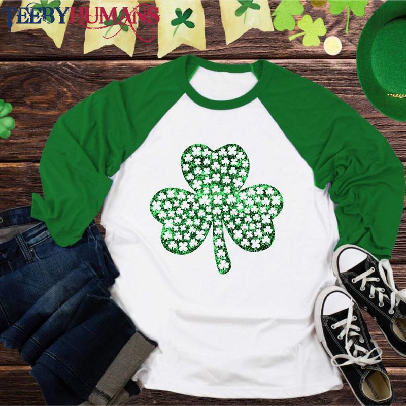 Womens St Pattys Shirt Glitter Shamrock Tee Patricks Day Classic Sweatshirt