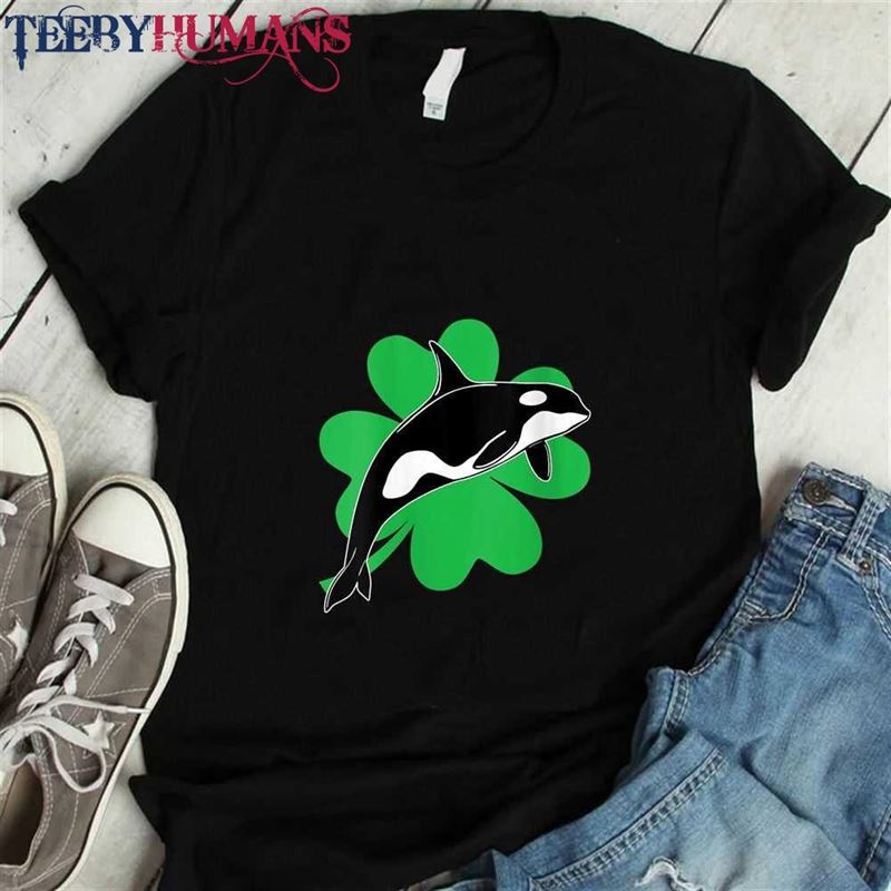 Womens St Saint Patrick’s Day Whale Orcas Lover Men Women Kids V Neck T-Shirt Sweatshirt