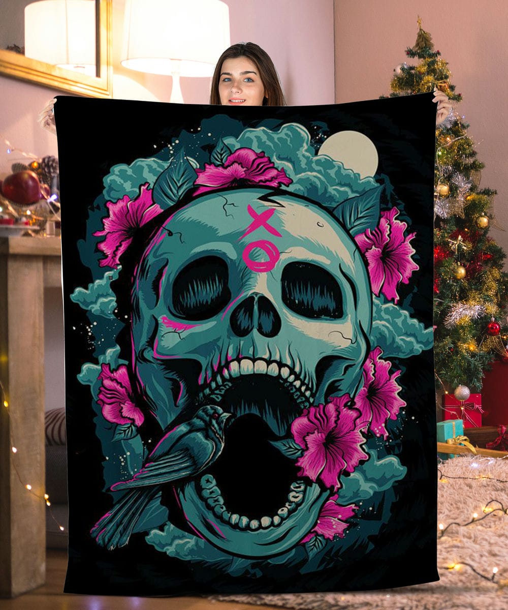 XO Bird Skull & Flower Skull Blanket