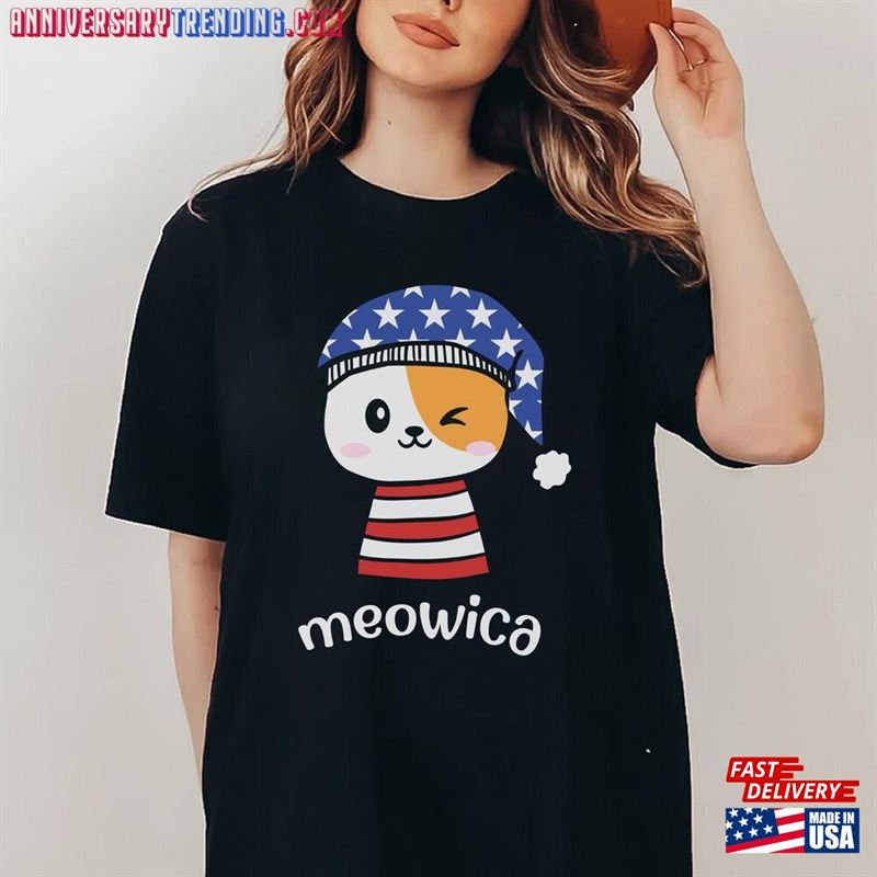 4Th Of July Meowica Kitty Shirt Gift Patriotic Cat Hoodie Unisex – Bipubunny Store