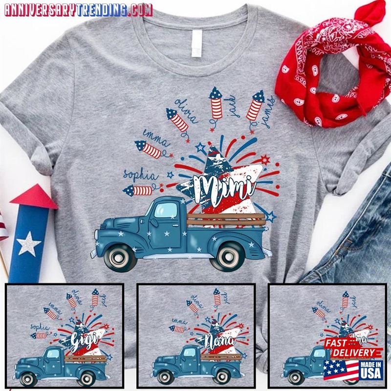 4Th Of July Mimi Firecracks T-Shirt Custom Grandma Shirt With Kids Names Unisex Hoodie – Bipubunny Store