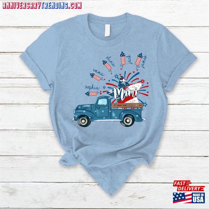 4Th Of July Mimi Firecracks T-Shirt Custom Grandma Shirt With Kids Names Unisex Hoodie – Bipubunny Store