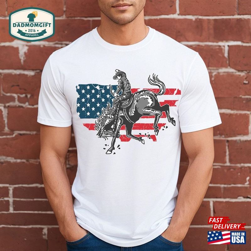 4Th Of July Shirt For Men American Flag Cowboy Hoodie T-Shirt