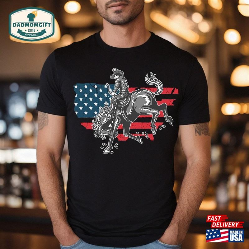 4Th Of July Shirt For Men American Flag Cowboy Hoodie T-Shirt