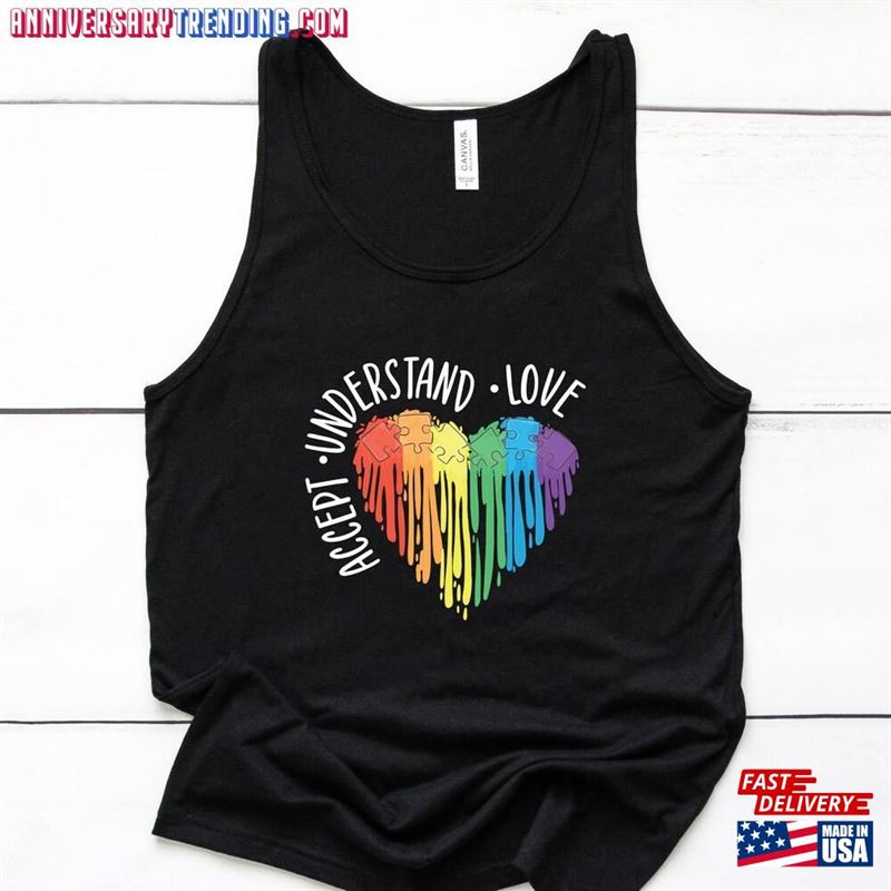 Accept Understand Love Autism Awareness Heart Puzzle Piece Embrace Diversity Teacher Neurodiversity T-Shirt Tank Top Sweatshirt Hoodie Classic – Bipubunny Store