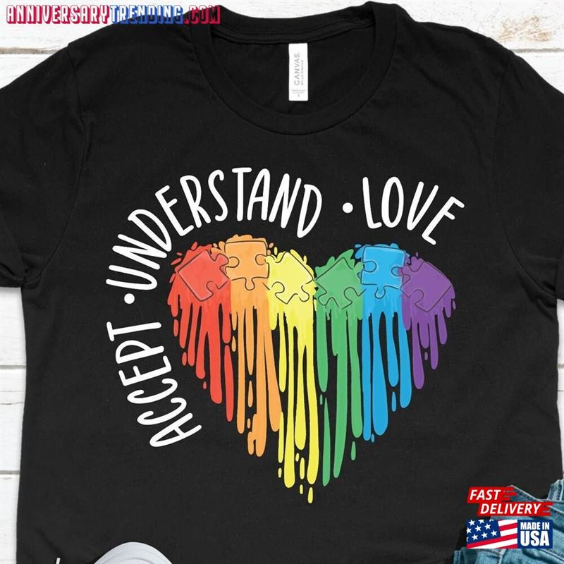 Accept Understand Love Autism Awareness Heart Puzzle Piece Embrace Diversity Teacher Neurodiversity T-Shirt Tank Top Sweatshirt Hoodie Classic – Bipubunny Store