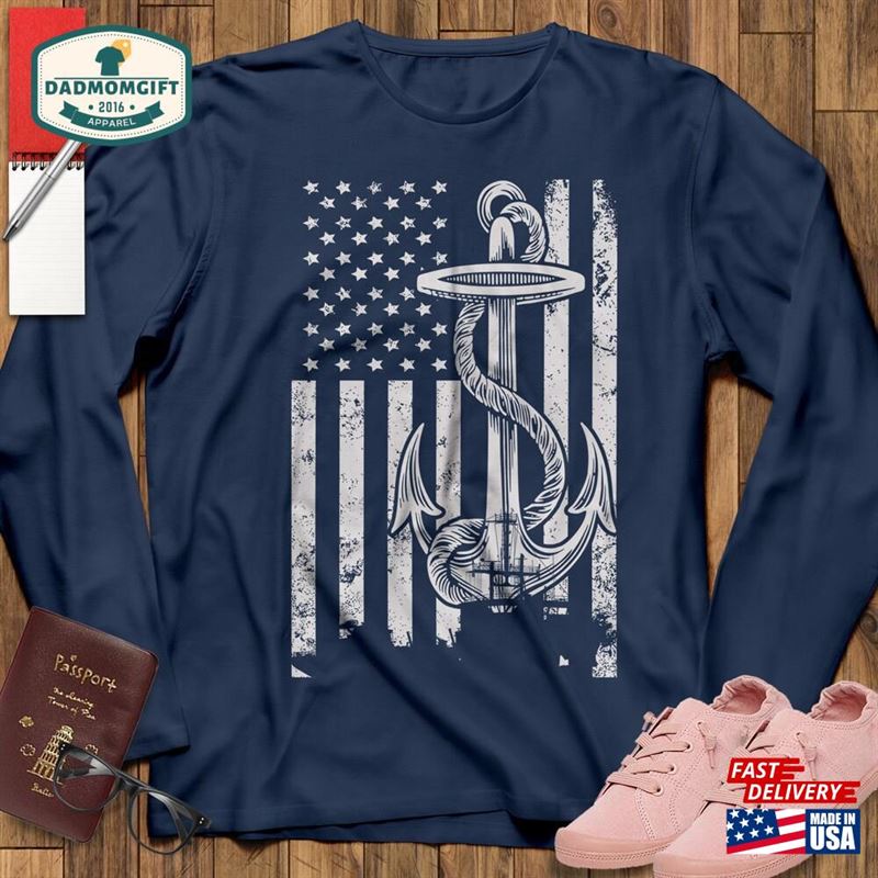 Anchor American Flag Sailor Shirt Gift For Sailors Sailing Classic Hoodie