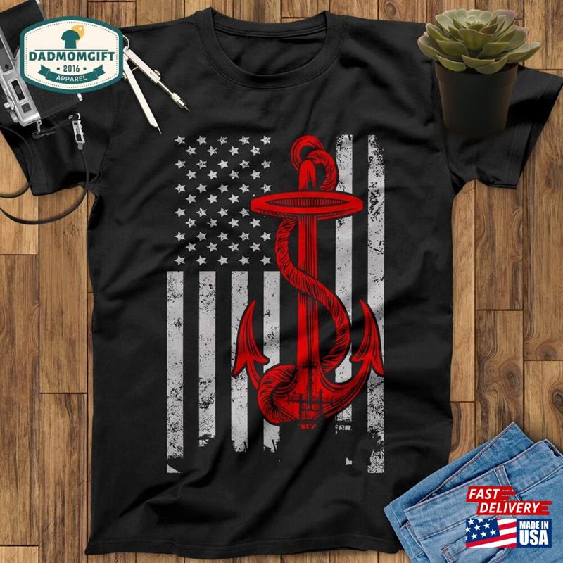 Anchor American Flag Sailor Shirt Gift For Sailors Sailing Unisex Classic