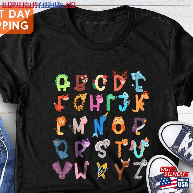 Animals Alphabet Shirt Gift For Teacher Cute T-Shirt Unisex – Bipubunny Store