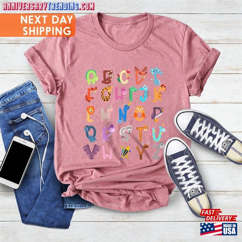 Animals Alphabet Shirt Gift For Teacher Cute T-Shirt Unisex – Bipubunny Store