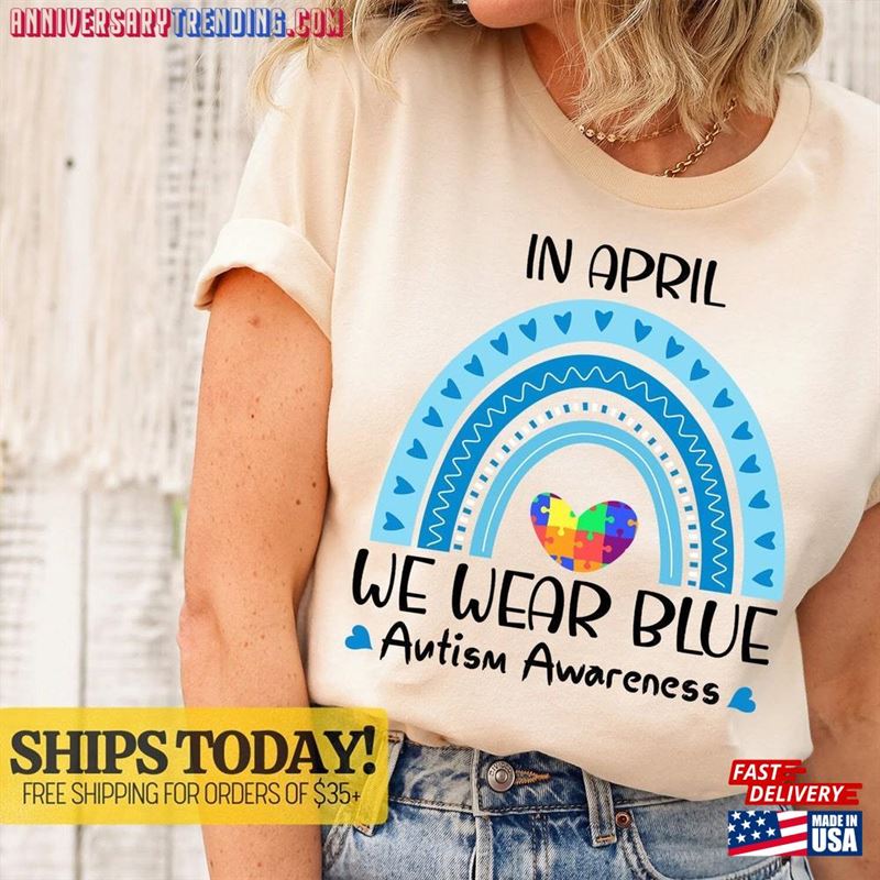 Autism Awareness Shirt For Mothers Day Gift In April We Wear Blue Rainbow Mom Classic T-Shirt – Bipubunny Store