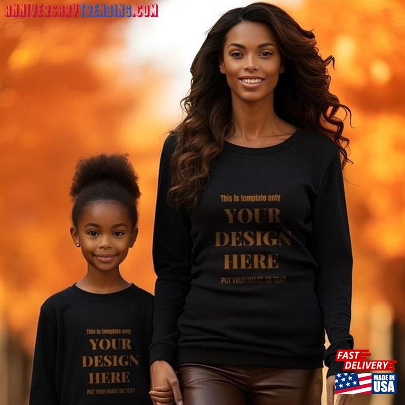 Autumn Mommy And Me Black T-Shirt Mock Up African American Fall Family Mother Daughter Shirt Mockup Child Hoodie – Bipubunny Store