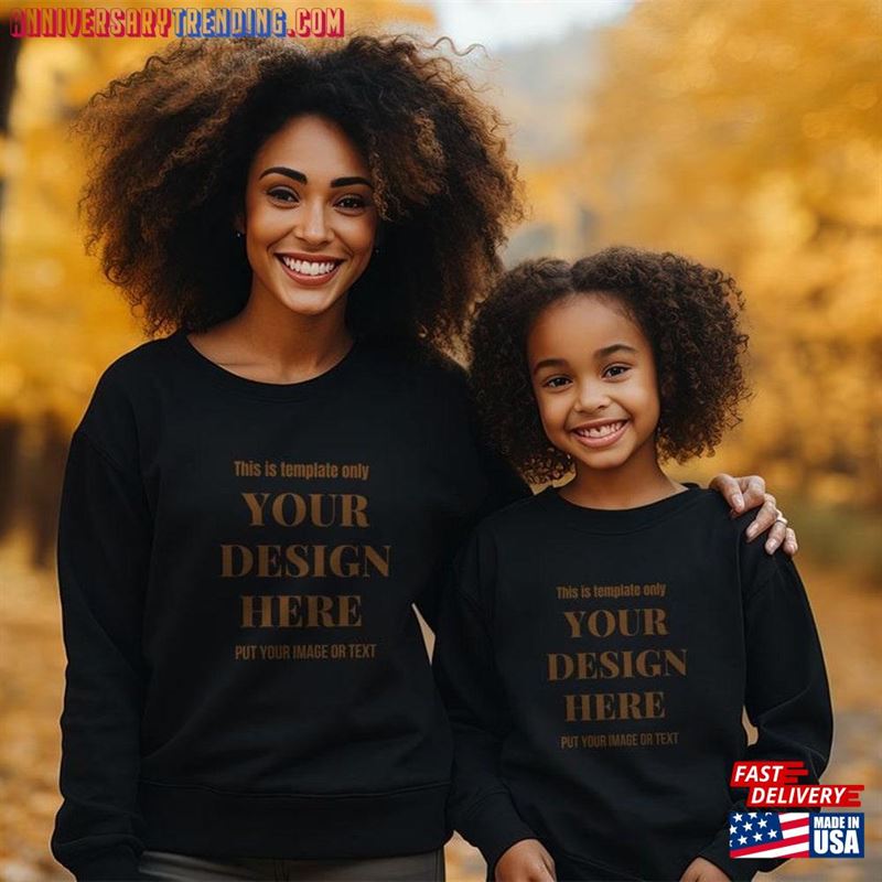 Autumn Mommy And Me Black T-Shirt Mock Up African American Fall Family Mother Daughter Shirt Mockup Child Sweatshirt – Bipubunny Store