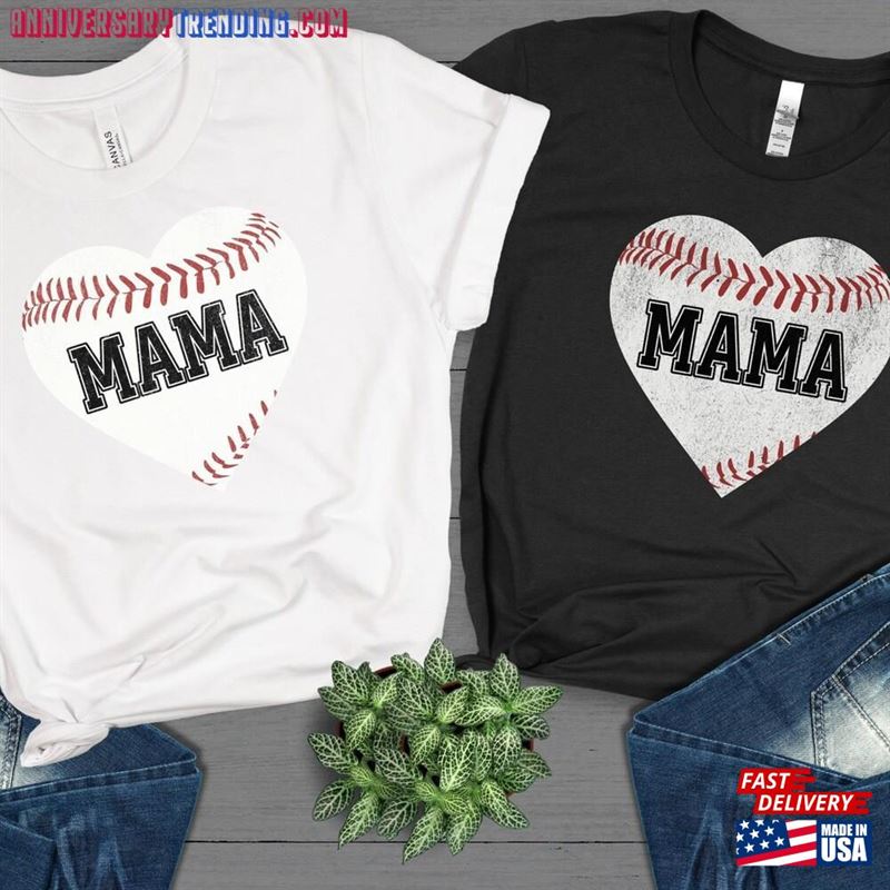 Baseball Mama Heart Shirt Game Day T For Moms T-Shirt Classic – Bipubunny Store