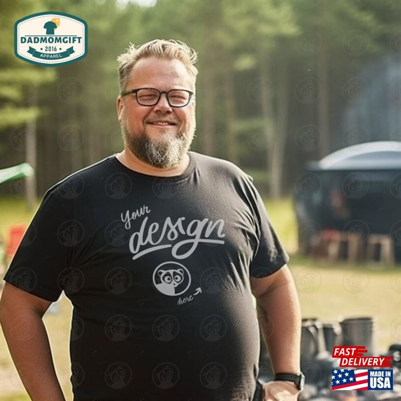 Bbq Background Male Shirt Mockup Bella Canvas Black T-Shirt Plus Size Man Classic