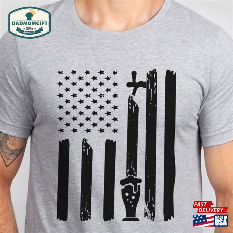 Beer Lover Gift Distressed American Flag Craft Tap T-Shirt Patriotic Shirt Military Veteran Unisex Hoodie