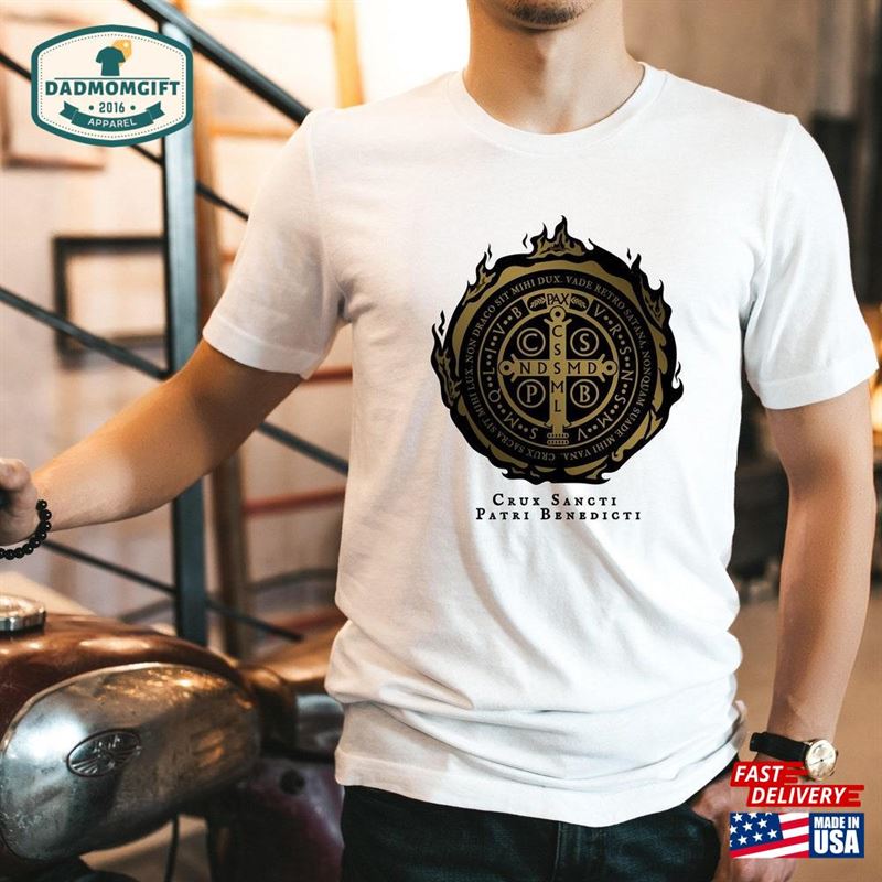 Benedictine Medal T-Shirt For Men Roman Catholic Apparel Saint Benedict Of Nursia Unisex