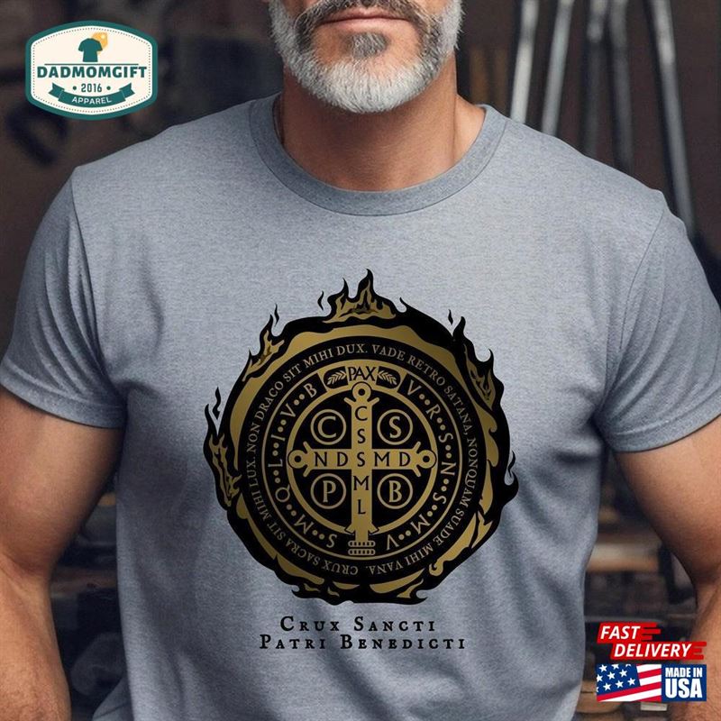 Benedictine Medal T-Shirt For Men Roman Catholic Apparel Saint Benedict Of Nursia Unisex