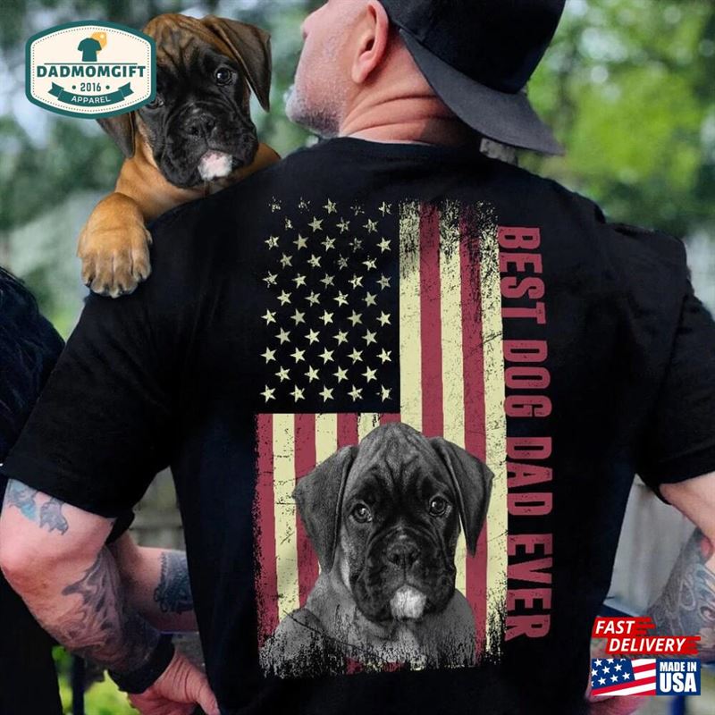 Best Dog Dad Ever Upload Photo Shirt Us Flag Only Back Classic Sweatshirt