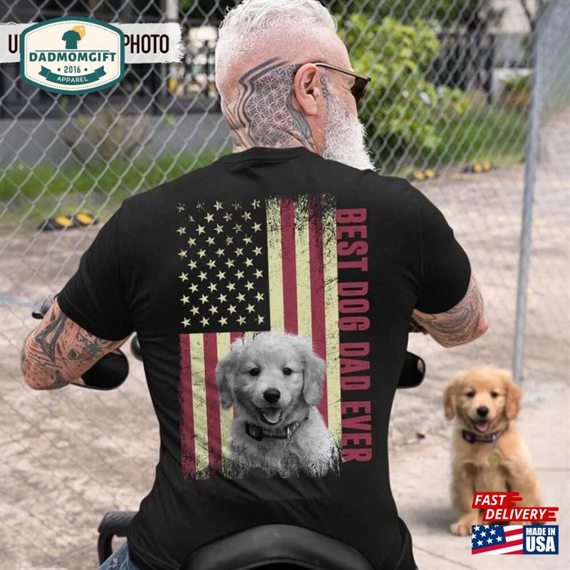 Best Dog Dad Ever Upload Photo Shirt Us Flag Only Back Classic Sweatshirt