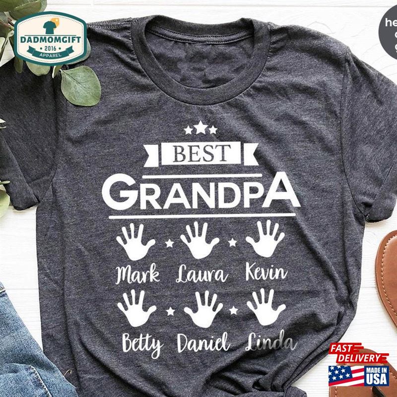 Best Grandpa Shirt Custom Name T-Shirt Personalized Classic Unisex