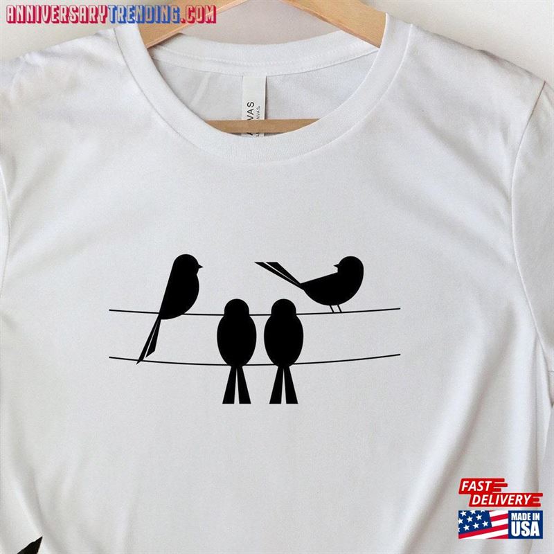 Bird Shirt On Wire Cute Birds T-Shirt Classic -Bipubunny Store