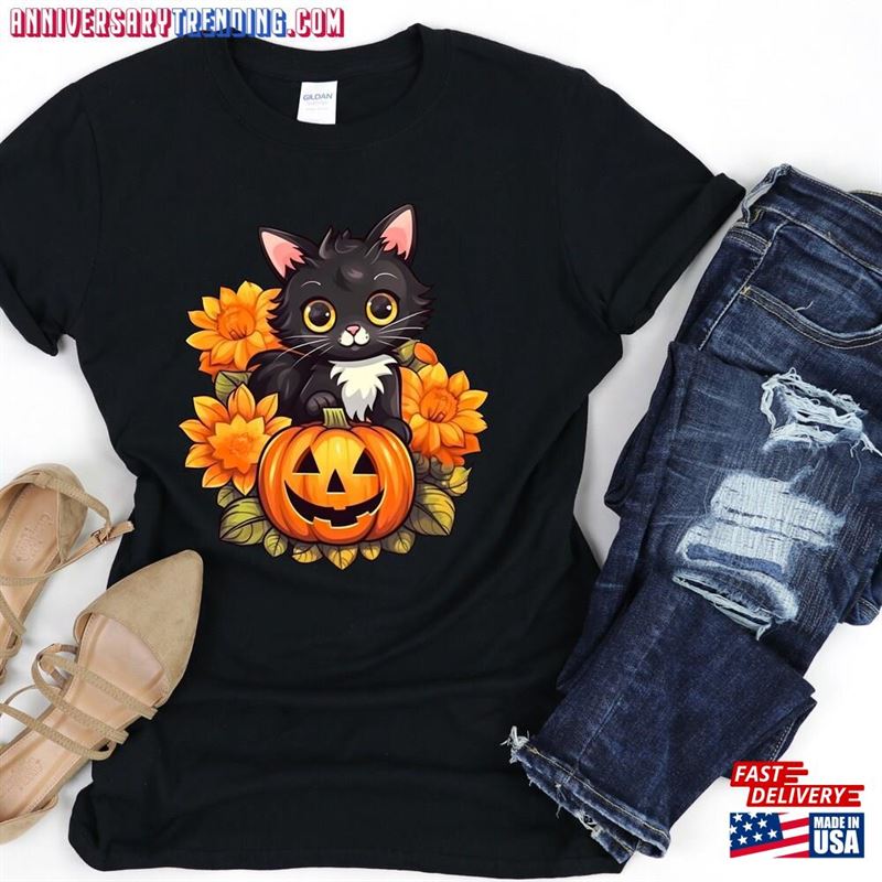 Black Cat Halloween T-Shirt Pumpkin Shirt Hoodie Sweatshirt – Bipubunny Store