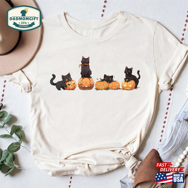 Black Cat Pumpkin Shirt Cute Halloween T-Shirt Unisex