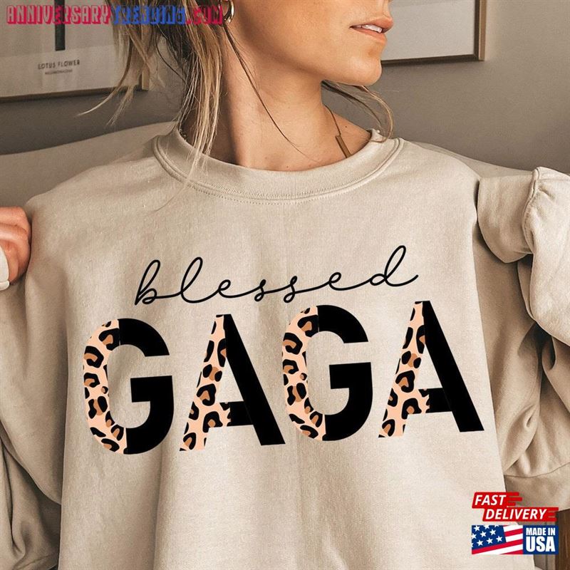 Blessed Gaga Sweatshirt For Grandma Gift Mother’s Day Best Ever Leopard Crewneck Unisex – Bipubunny Store