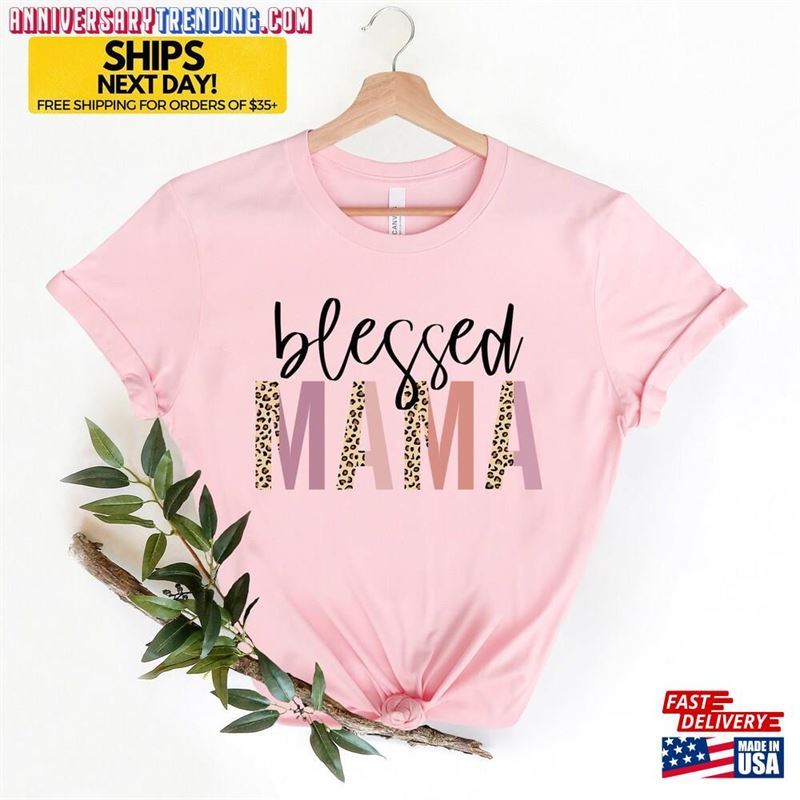 Blessed Mama Leopard T-Shirt Personalized Mom Shirt Mother’s Day Gift Print Tee Life For Her Classic – Bipubunny Store