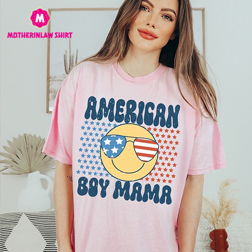 Boy Mom Shirt, Mama 4th of July Shirt, Son Gift For Mom, Comfort Color American Boy Mama Smiley Face Shirt, Patriotic Shirt Women, Mama Gift