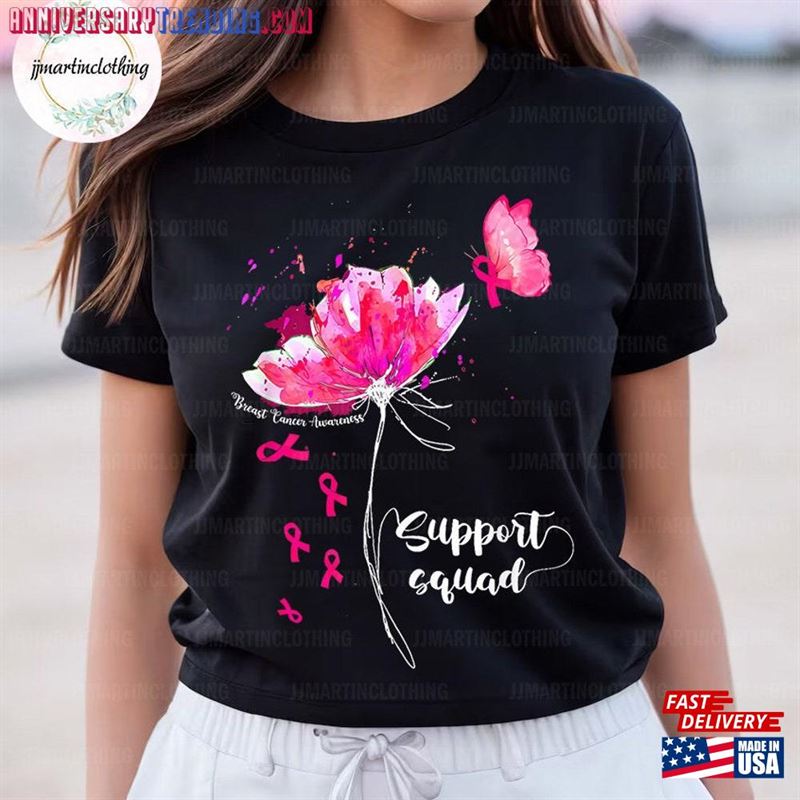 Breast Cancer Shirt Butterfly Support Squad T-Shirt Gift Classic -Bipubunny Store