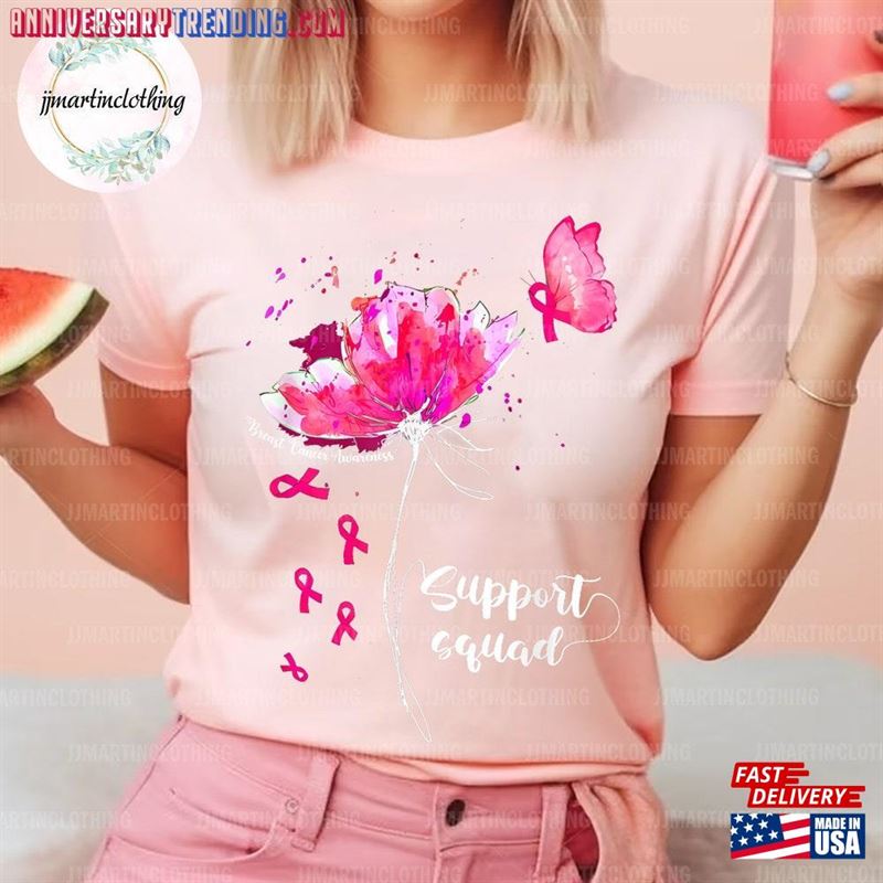 Breast Cancer Shirt Butterfly Support Squad T-Shirt Gift Classic -Bipubunny Store