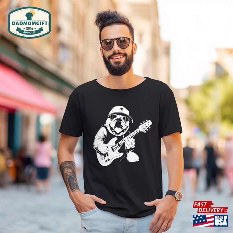 Bulldogs Playing Guitar Bass Instrument Tee Shirt Funny T-Shirt Sweatshirt