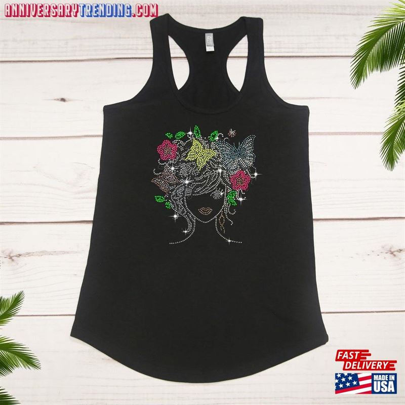 Butterfly Lady Rhinestone Studs Bling Tank Top V Classic T-Shirt – Bipubunny Store