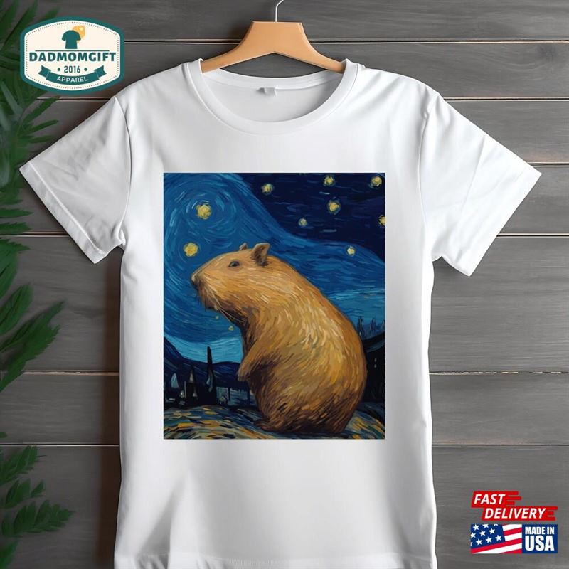 Capybaras Starry Night Full Moon T-Shirt Cute Capybara Lovers Tee Unisex